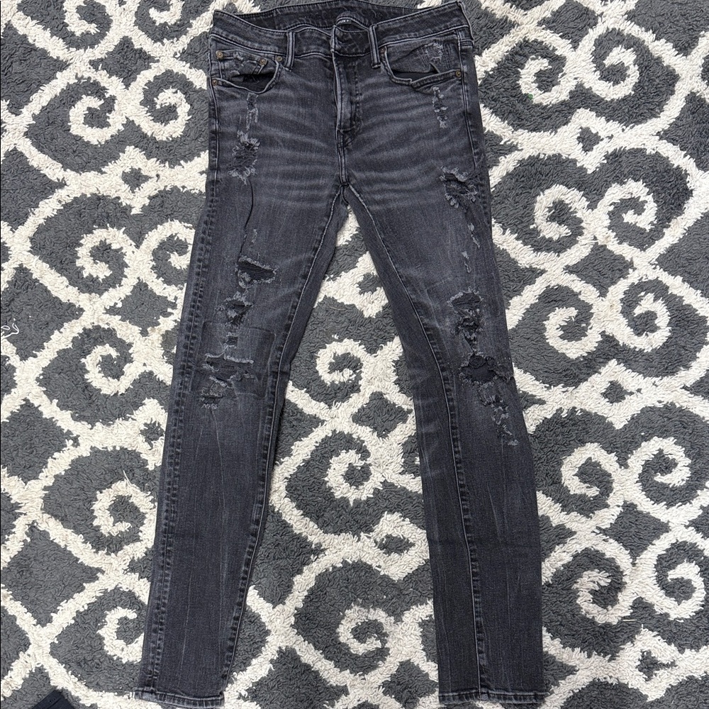 American Eagle Outfitters Charcoal Distressed Skinny Jeans